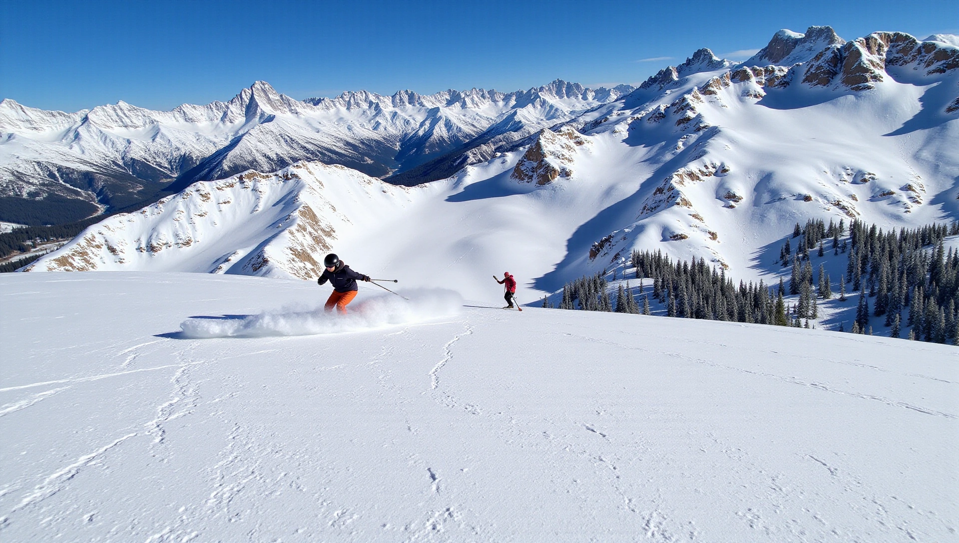 Dynamic winter sports action in snowy mountains