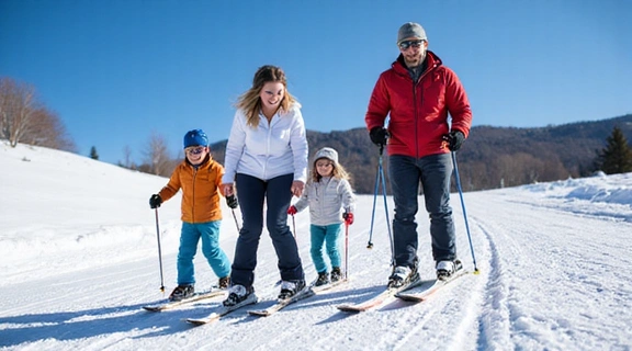 Family skiing together