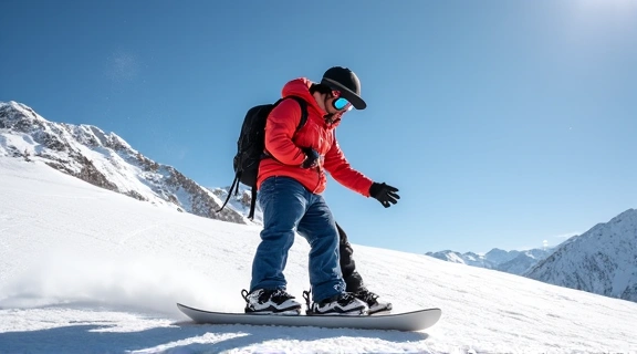 Snowboarder learning to ride